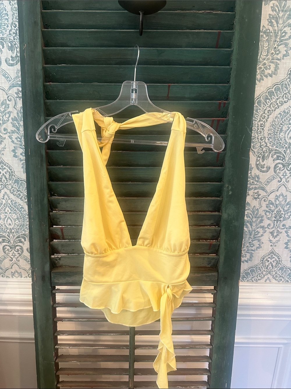 SHEIN Yellow Wrap Halter Ruffle Camisole